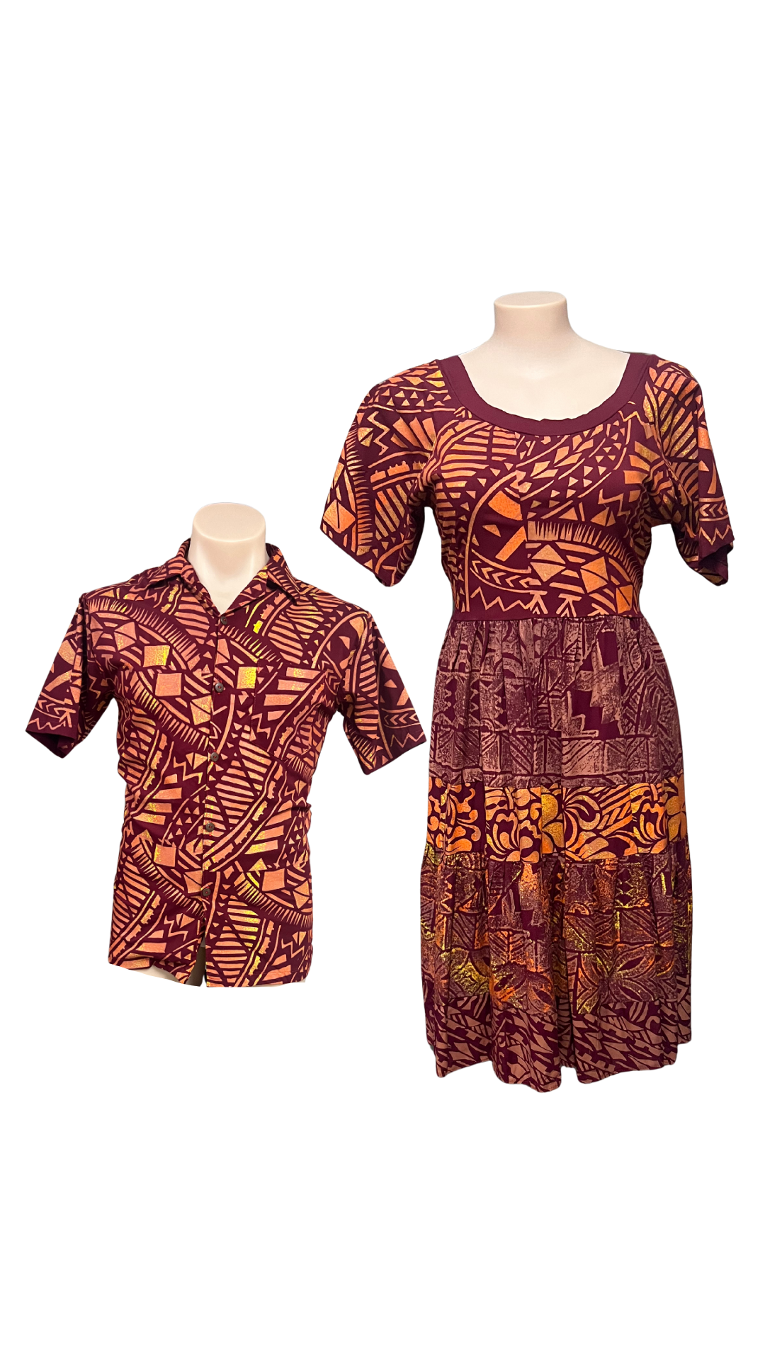 Maroon Island Couples Set Dress Size 22 & Shirt Large