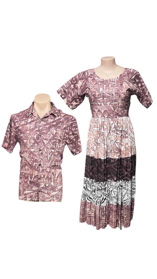 Brown Island Couples Set Dress Size 20 & Shirt XL
