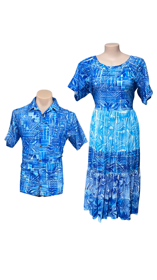 Blue Island Couples Set Dress Size 22 & Shirt XL